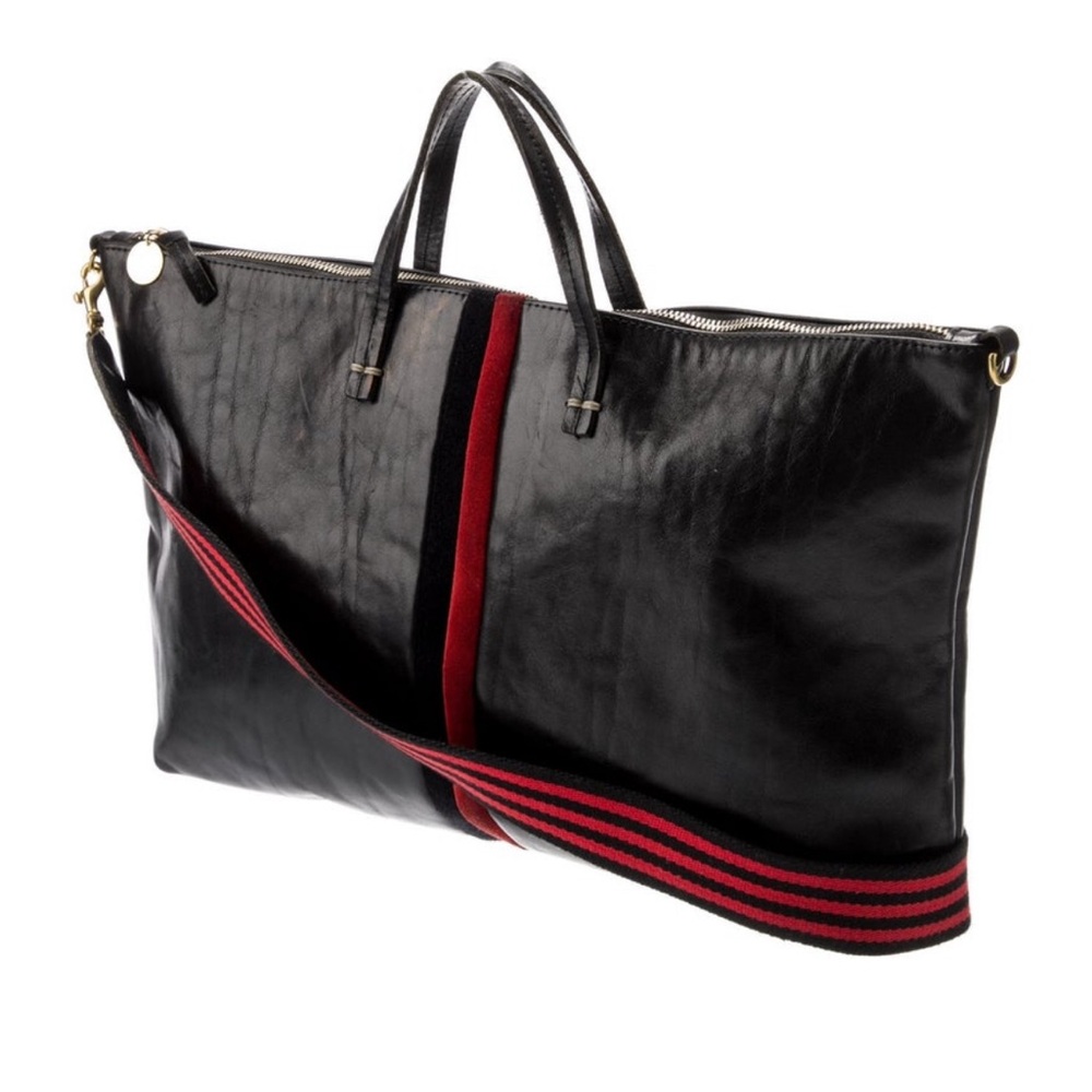 Clare V Black and Red Tote Bag with Bold Stripes